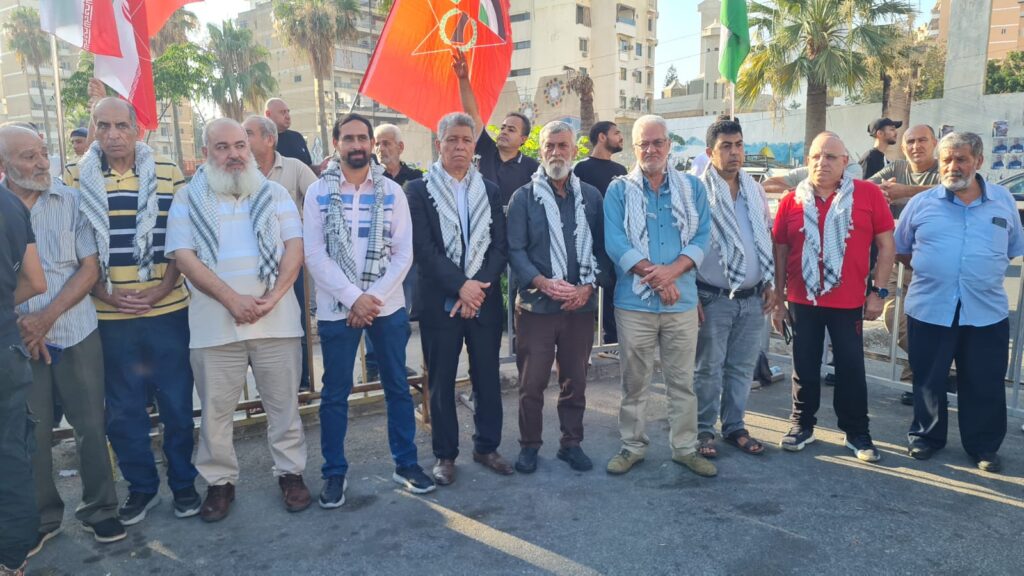 وفد من اتحاد نقابات عمّال فلسطين – فرع لبنان يشارك في وقفة تضامنية في صيدا تنديدًا بالعدوان الصهيوني على إيران ودعمًا لغزة