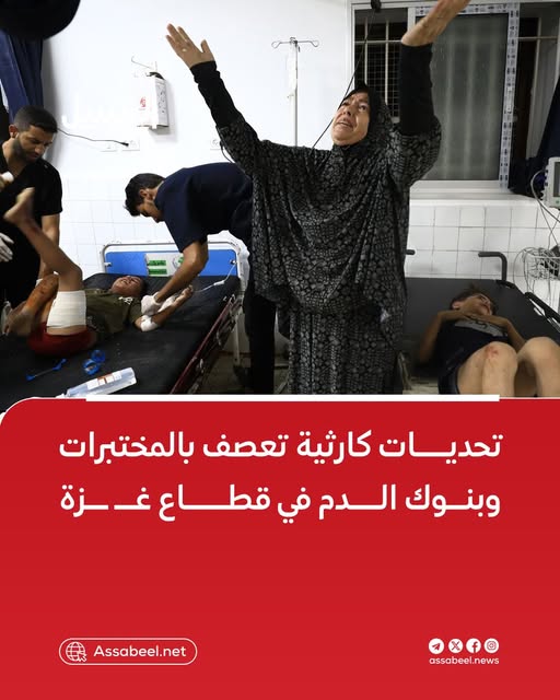 الصحة بغزة :  تحديات كارثية تحاصر مقومات عمل المختبرات وبنوك الدم في القطاع.