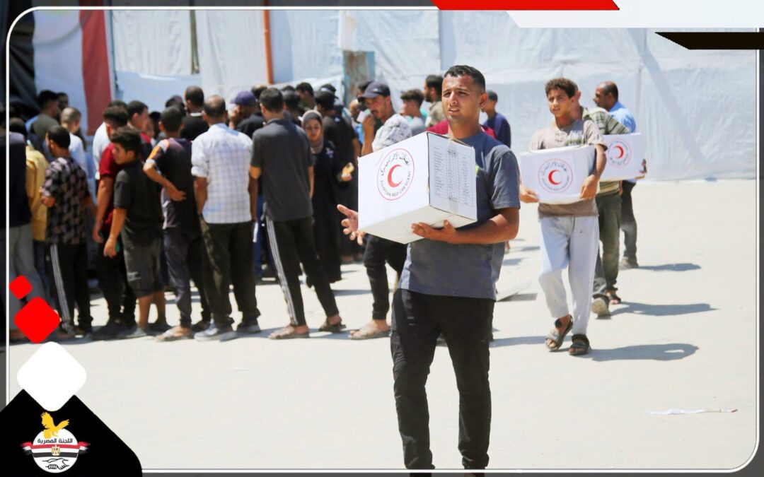 اللجنة المصرية تنسج الأمان بخيامٍ تؤوي نازحي شرق الزيتون، وسلالٍ غذائيةٍ تُعينهم على مواجهة قسوة النزوح.
